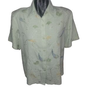 Moffi International Vintage 90's Light Green Embroidered Short Sleeve Shirt XXL